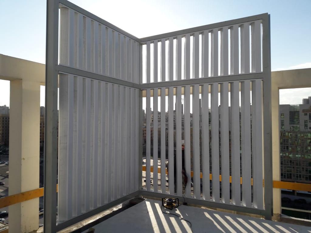 Acoustic louver with horizontal blades on the roof of a luxury residential building in Lebanon.