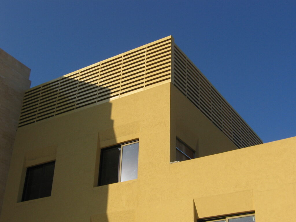 Acoustic louvres installed at Kempinski Hotel, Aqaba, Jordan, for rooftop chiller noise control.