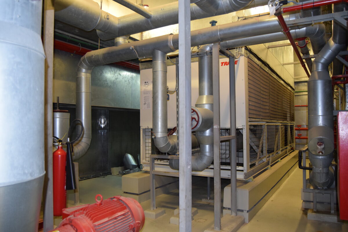 Substation room with full acoustic treatment applied to reduce noise emissions