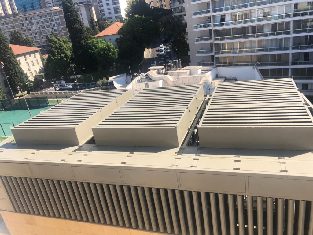 Acoustic enclosure installed on the rooftop of International College in Beirut.