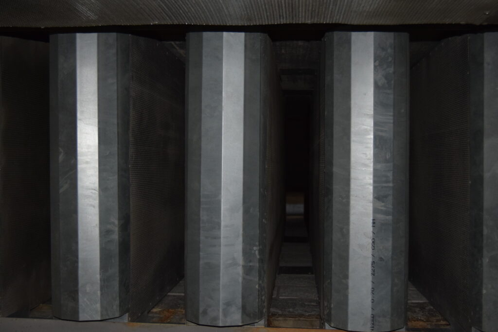 Sound attenuator integrated into ventilation system of a Box-in-Box generator room.