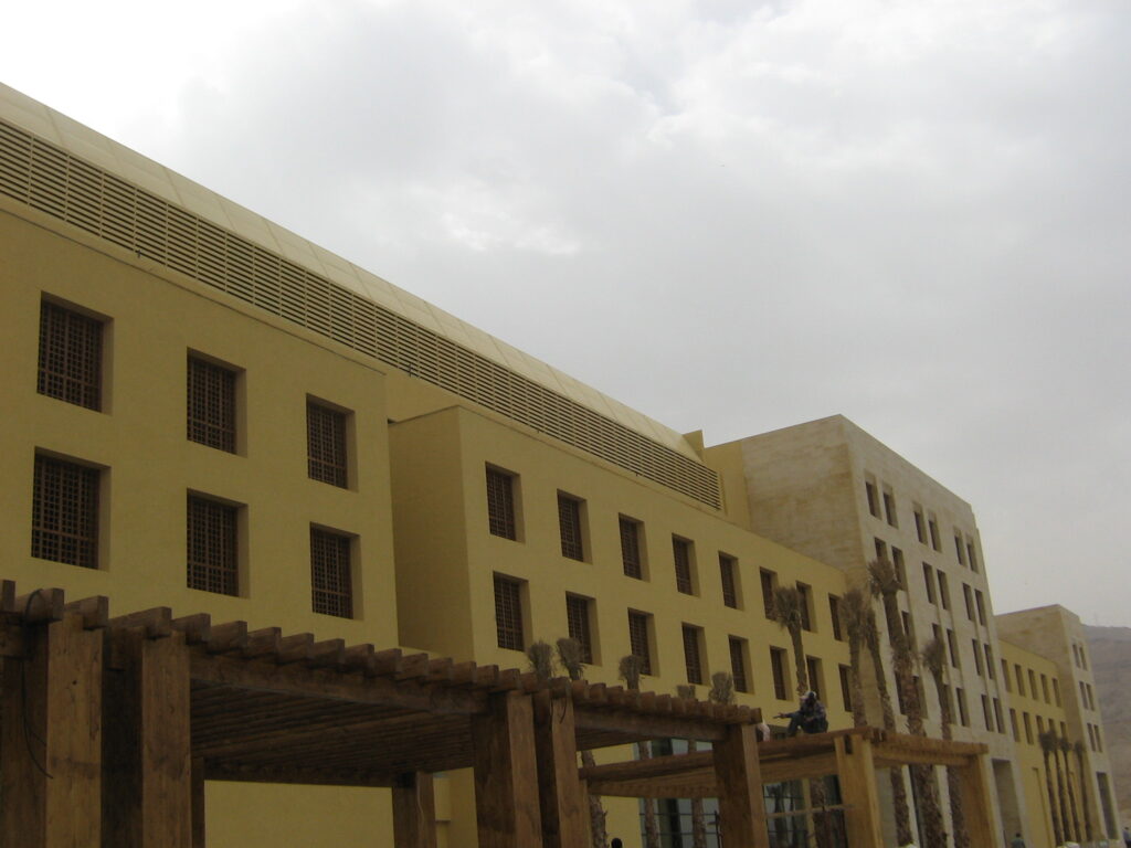 Acoustic louvres integrated into rooftop equipment space at Kempinski Hotel, Aqaba.