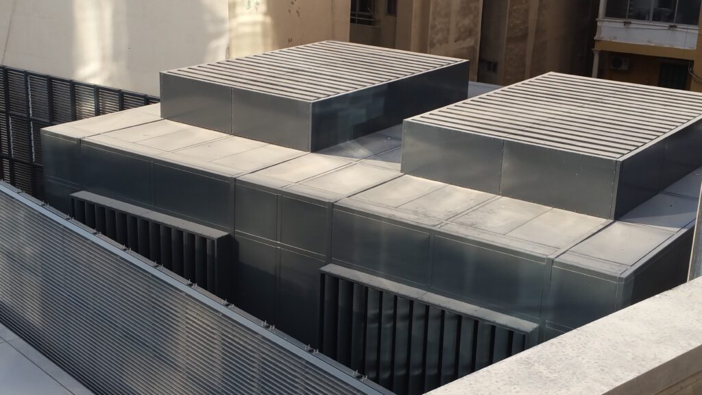 Sound attenuator inside an acoustic enclosure at Sama Beirut, the tallest tower in Lebanon.