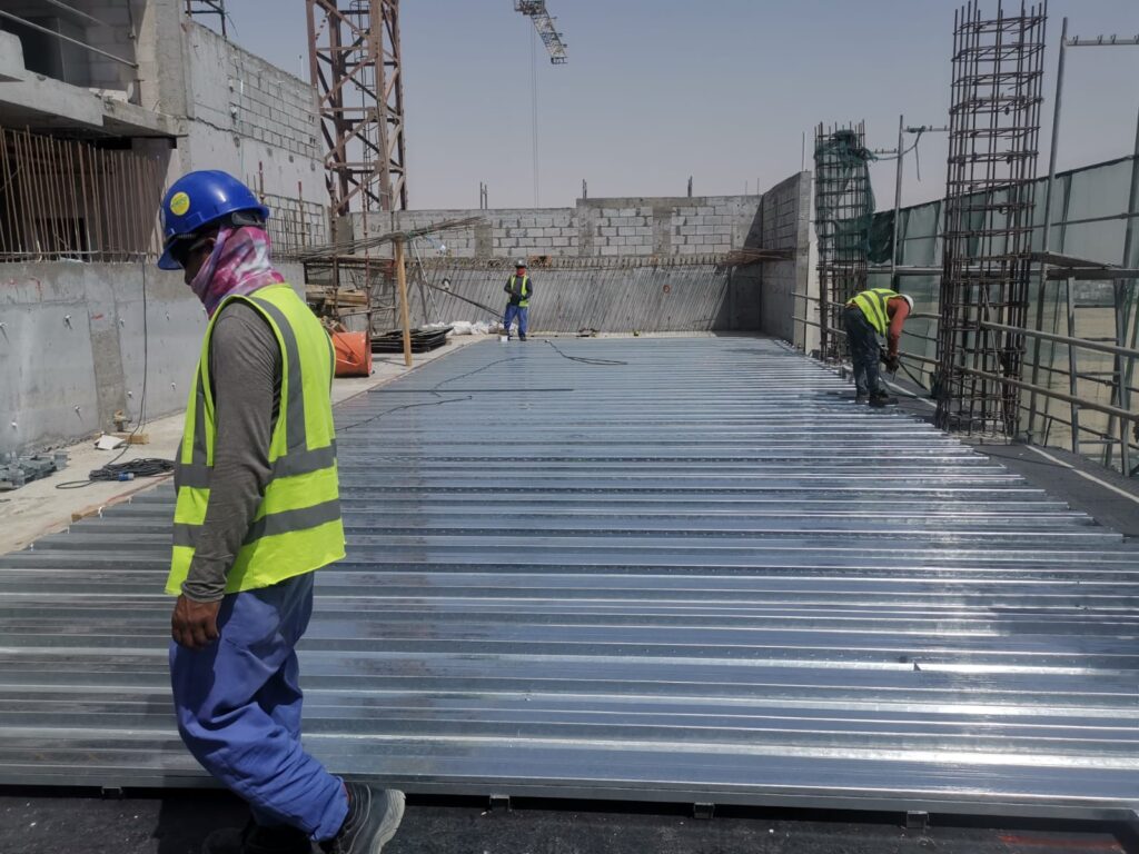 Structural framework of floating swimming pool designed for vibration isolation.
